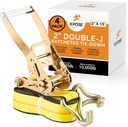 Ratchet Straps Heavy Duty - 2 Inch X 15 Foot Tie down Straps Ratchet Operated with Double J Hooks - Ratcheting Moving Straps for Truck Bed and Car Cargo - Kayak and Motorcycle Tie down Straps 4 Pack