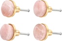 Crystal Cabinet Knobs 4Pcs Set, Rose Quartz Healing Crystal Stone round Dresser Knobs, Modern Stone Drawer Pulls, for Decorative Cabinet Cupboard Knobs