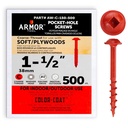 ARMOR TOOL Pocket Hole Screws - 1-1/2" Coarse Thread Joinery Screws 500 Pack with Red Color Coat & Square Drive - AW-C-150-500