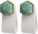 Mookaitedecor Set of 2 Green Aventurine Crystal Hexagon Drawer Knobs, Hexagonal Stone with Leather Drawer Pulls Handles for Kitchen Cabinet Cupboard Decor