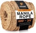 Manila Rope - 3/8 Inch Rope 600' - 3 Strand Cordage Twisted Braided Rope - Thick Natural Fiber Rope for Nautical, Marine, Decorative Rope for Crafts, Porch Column, Outdoor Pole Wrap, Tree Rope Swing