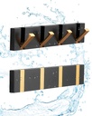 2 Pack，Waterproof Black Gold Towel Hooks，Space Saving Retractable Coat Wall Hooks，Bathroom Hooks，Black Matte Hooks Minimalist，Hooks for Wall，Door Robe Hooks，Also Kitchen，Balcony.