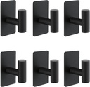 Nolimas Adhesive Towel Hooks, Heavy Duty Wall Hooks, Towel Hooks for Bathrooms Adhesive, SUS304 Stainless Steel Waterproof Sticky Kitchen Hooks for Hanging Clothes,Towel,Coat, Robe, Matte Black, 6Pack