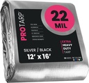 PROTARP Extreme Heavy Duty 22 Mil Tarp Cover, Waterproof, UV Resistant, Rip and Tear Proof, Poly Tarpaulin with Reinforced Edges for Roof, Camping, Patio, Pool, Boat. (Silver/Black 12′ X 16′)