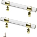 5 Pack Cabinet Handles Clear Acrylic Drawer Pulls with Gold Zinc Alloy Base 3.75 in Hole Center for Cupboard Wardrobe Closet 6 Inch Long Kitchen Cabinet Door Handles
