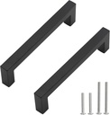 Cabinet Pulls Matte Black Cabinet Handles Square Drawer Pulls, 10 Pack 6-1/4 Inch Stainless Steel Kitchen Door Cupboard Cabinet Handles, Drawer Hardware Handles, 160Mm Hole Centers
