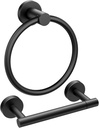 FORIOUS Matte Black Toilet Paper Holder Wall Mount, Sus304 Stainless Steel Towel Ring, Double Post Pivoting Toilet Paper Holder and Hand Towel Holder Set for Bathroom, RV, Bathroom Hardware Set Black