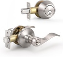 Door Handle and Single Cylinder Deadbolt, Brushed Nickel Entry Door Lock, Front Entry Door Handle Set and Deadbolt Lock, 1 Pack