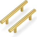 30Pack 3''Hole Centers Gold Cabinet Handles-Brushed Brass Cabinet Pulls Gold Dresser Drawer Pulls-Stainless Steel Door Hardware for Kitchen Bathroom Bedroom Furniture-5''Overall Length