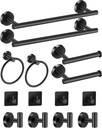 Black Bathroom Hardware Set 14 Pieces Includes 2Pcs 24Inch Towel Bar, 2Pcs Towel Ring, 2Pcs Toilet Paper Holder, 4Pcs Screw in Towel Hooks and 4Pcs Robe Adhesived Hooks