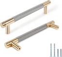 Knurled Cabinet Pulls 25 Pack, 6 Inch Long Cabinet Handles Cabinet Door Handle, Kitchen Drawer Pulls Metal Dresser Pulls Knurled Cabinet Hardware - 5" Hole to Hole, Grey & Gold