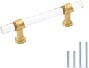 Goldenwarm 5 Pack Acrylic Drawer Pulls 3In Gold LS9165GD76 Cabinet Handles for Kitchen, Dresser Drawer Clear Glass Handle Pull