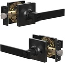 Door Handles Interior with Door Turn Lock - Privacy Heavy Duty Keyless Door Knobs, Black Reversible Square Door Levers for Bathroom, Bedroom, and Rooms (2 Pack, Matte Black)