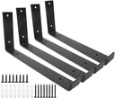 Shelf Brackets 12 Inch 4PCS Heavy Duty Frosted Black Wall Bracket with Lip for Floating Shelves Rustic Iron Metal Shelf Bracket for DIY Open Shelving Hardware Included