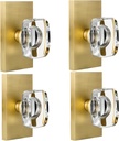 Glass Crystal Dummy Door Knob Interior, Hall and Closet Dummy Door Knob Clear Non-Turning Single Side Inactive 4 Pack, Satin Brass