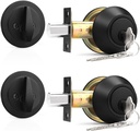Probrico Single Cylinder Deadbolts Flat Black with Different Keys, Keyway Keys Handleset, 3 Keys Interior& Exterior Door Hardware (For Entrance Lock and Front Gate), 2 Pack