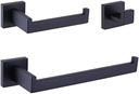 BEIGEEWY 3-Pieces Set Matte Black Bathroom Hardware Set SUS304 Stainless Steel Wall Mounted - Includes Towel Ring, Toilet Paper Holder, Robe Towel Hooks