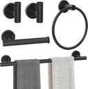 Bathroom Hardware Set, 5 Piece Black Bathroom Towel Rack Set Wall Mount Towel Bar Set Include 16'' Hand Towel Bar, Towel Ring, Toilet Paper Holder, 2 Hook