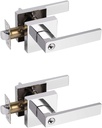 Probrico 2 Pack Square Keyed Entry Lever Locks(Different Keys), Polished Chrome Heavy Duty Entrance Handles, Right/Left Handing Doors Hardware[Exterior Interior Doors]