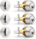 Probrico (3 Pack) Keyed Alike (Combo Packs) Single Cylinder Deadbolts Brushed Nickel, Keyway Keys Handleset, 3 Keys Anti-Theft Interior& Exterior Door Hardware (For Entrance Lock and Front Gate)