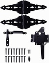 HOME MASTER HARDWARE Wood Gate Hardware Set - Heavy Duty 8" Decorative Strap Hinges and Spring Loaded Latch Gate Kit with Screws for Outdoor Fence Swing Gate Black Finish