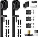 SMARTSTANDARD Bifold Barn Door Hardware Hangers 2Pcs (J Shape Hangers), 3X Hingers, Floor Guide - Black