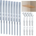 BATODA Floating Shelf Bracket (8 Pcs) - Blind Shelf Supports - Silver Hidden Brackets for Floating Wood Shelves – Great Invisible Support for Thin Shelf – Shelving Mounting Hardware Included (Pack 8)