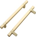 Alzassbg 10 Pack Brushed Gold Cabinet Pulls, 5 Inch(128Mm) Hole Centers Cabinet Handles Square Kitchen Hardware for Cabinets and Drawers AL3086BB
