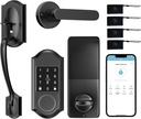 Keyless Entry Door Lock Deadbolt with Handle Set, Smart Lock for Front Door, Front Door Lock Set with Smart Lock and Front Door Handle, Matte Black