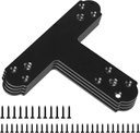 Black T Bracket, 6 Pcs T Post Brackets Pergola Post to Beam Connectors 4Mm Thickness for Wood, Steel Repair Fixing Mending T Plate Bracket Flat Connector with Screws