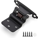 30 Pack 15 Pair Black Cabinet Hinges - 3/8 Inch Inset Kitchen Cabinet Hinges, Semi-Concealed Hinges, Self Closing Cabinet Door Hinges with Door Bumper Flush Face Mount Cupboard Hardware