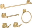 5 Pieces Brusehd Gold Bathroom Hardware Accessories Set,Stainless Steel 16 Inch Hand Towel Bar Set Gold, Toilet Paper Holder, Towel Ring ，Towel Rack Set Gold