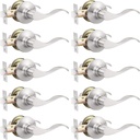 GOBEKOR 10 Pack Satin Nickel Passage Lever Handle Interior Door Levers Hallway Closet Door Handles Wave Door Lock Keyless Lever Door Handles