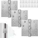 3Pcs Stainless Steel Silver Door Hinges, 4 X 4 Inch Door Hinge with Ball Bearing, Heavy Duty Door Hardware, Door Hinges with Square Corners