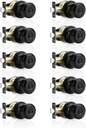 Probrico (10 Pack Black Privacy Locks, Keyless Interior Door Knobs (Cylindrical Shape Knob), Contemporary Hardware for Bathroom Bedroom