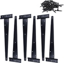 12 Inch T-Strap Heavy Duty Shed Door Hinges Gate Strap Hinges Black Tee Hinge Wrought Hardware for Wooden Fences,Yard,Barn Door,Rustproof (6 Pack)
