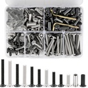 100 Sets M6 Bolts and Barrel Nuts Kit - Mixed Silver and Black Steel Hex Metric Machine Screw Set for Enhanced Cabinet Stability, M6 Screws for Tv Mount, Wood Working Tools and Accessories