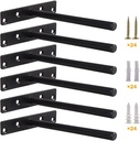 Blind Floating Shelf Brackets - DIY Heavy Duty 8 Inch Wall Shelf Brackets, Solid Stainless Steel Matte Black Hidden Support with Hardware for Custom Wood Shelves (6 Pack)