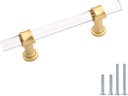 Peaha 10 Pack Acrylic Drawer Pulls Kitchen Cabinet Handle Gold Dresser Drawer Pull Brushed Brass Cabinet Hardware, 3In Hole Center, 5 Inch Overall Length