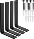 Premium Heavy-Duty Shelf Brackets - Quarter Inch (1/4") Thick - Rustic Industrial Modern Farmhouse Black Iron Finish Open Shelving Holder Hanger W/ Hardware, 4-PK - Multiple Sizes Available (10" X 6")